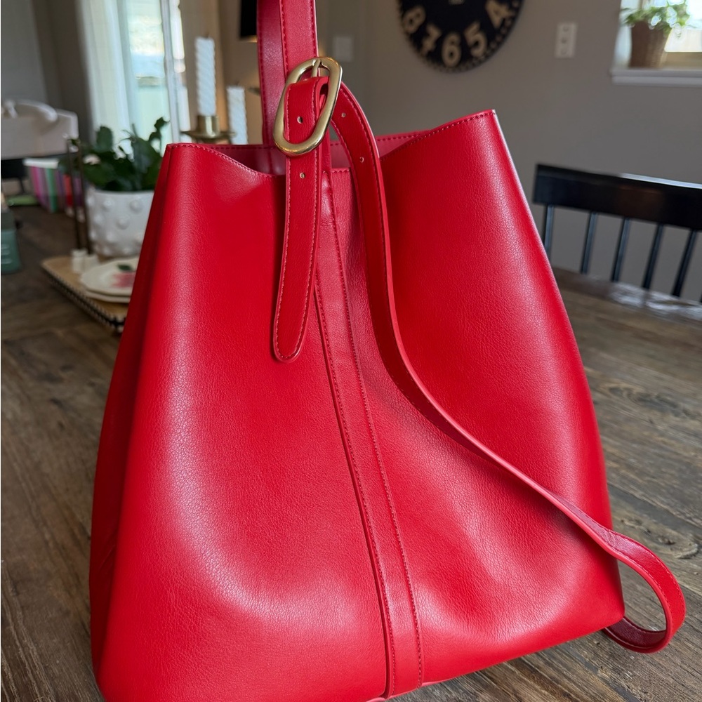 Old Navy Red Bucket Tote with Adjustable Strap